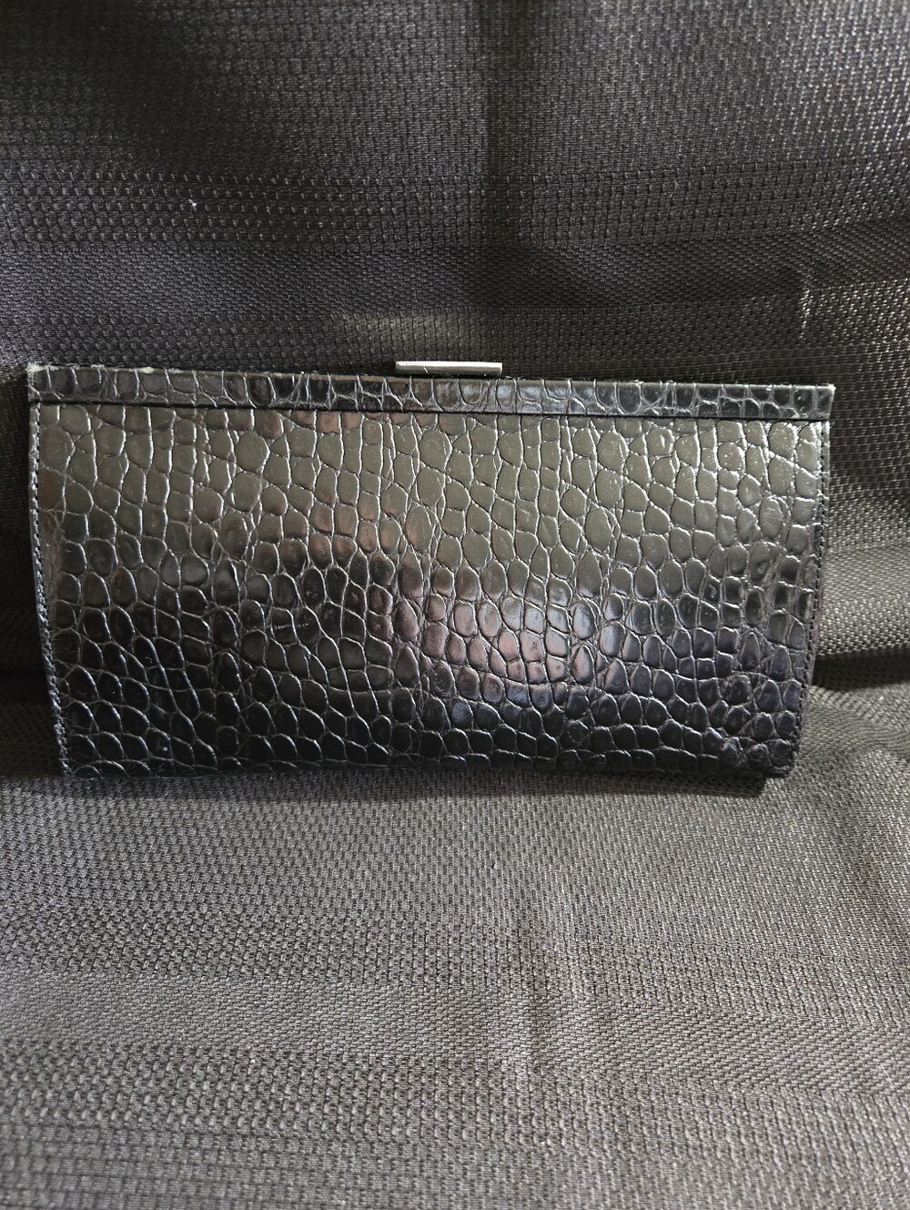 Banana Republic Sleek Black Croc-Embossed Leather Clutch Wallet